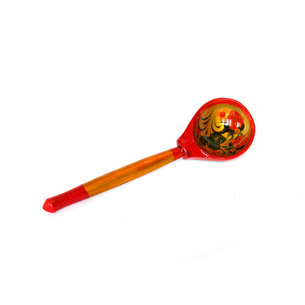 Wooden Small Spoon Khokhloma Red, Hand-Painted, 5.5 inches 