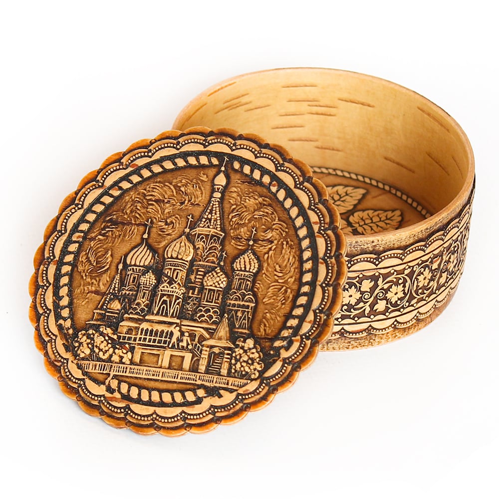 Birch Bark Jewelry Box Moscow Cathedral of St. Basil the Blessed ⌀3