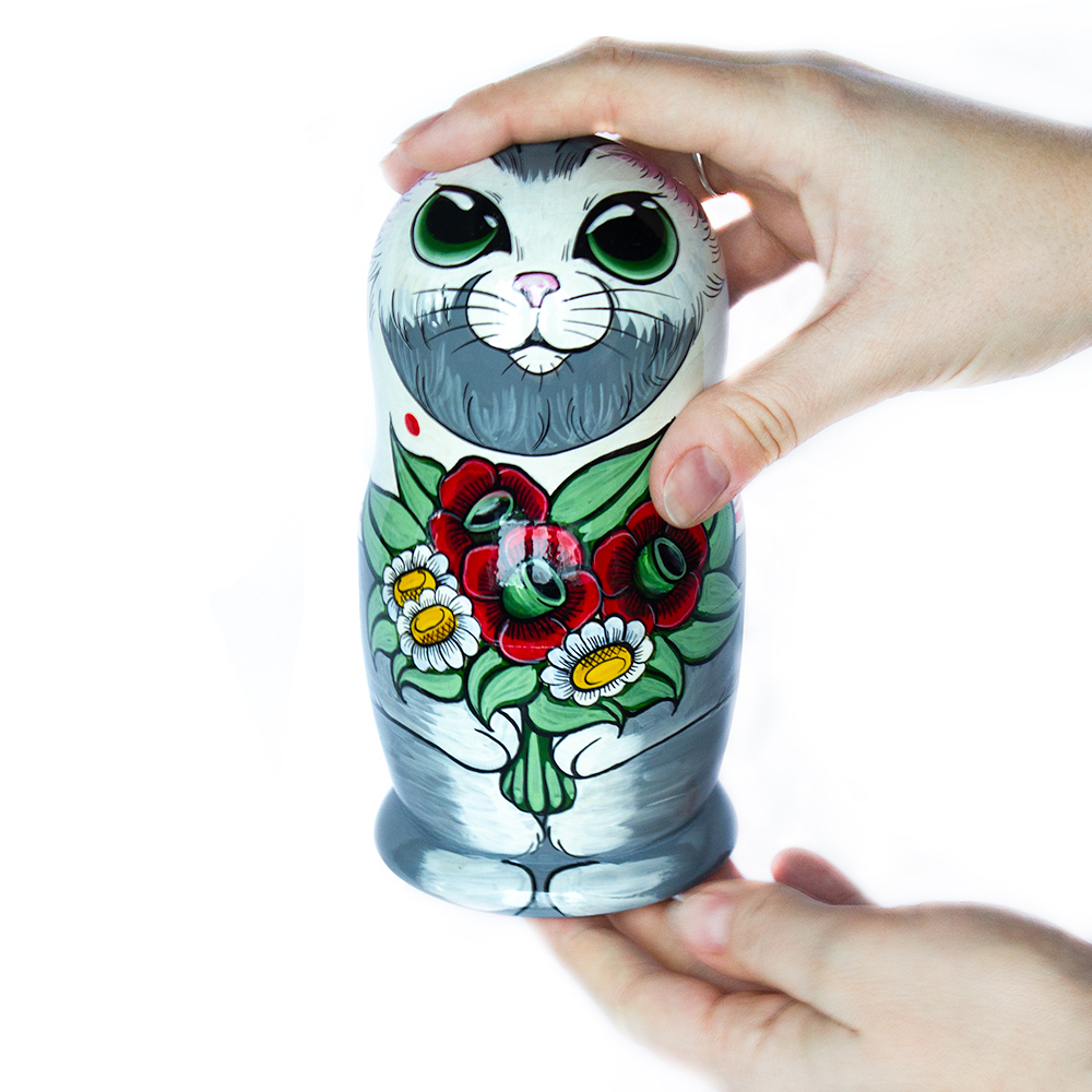 Matryoshka Kitties Wooden Hand-Painted Traditional Souvenir, 5 pc, 7''