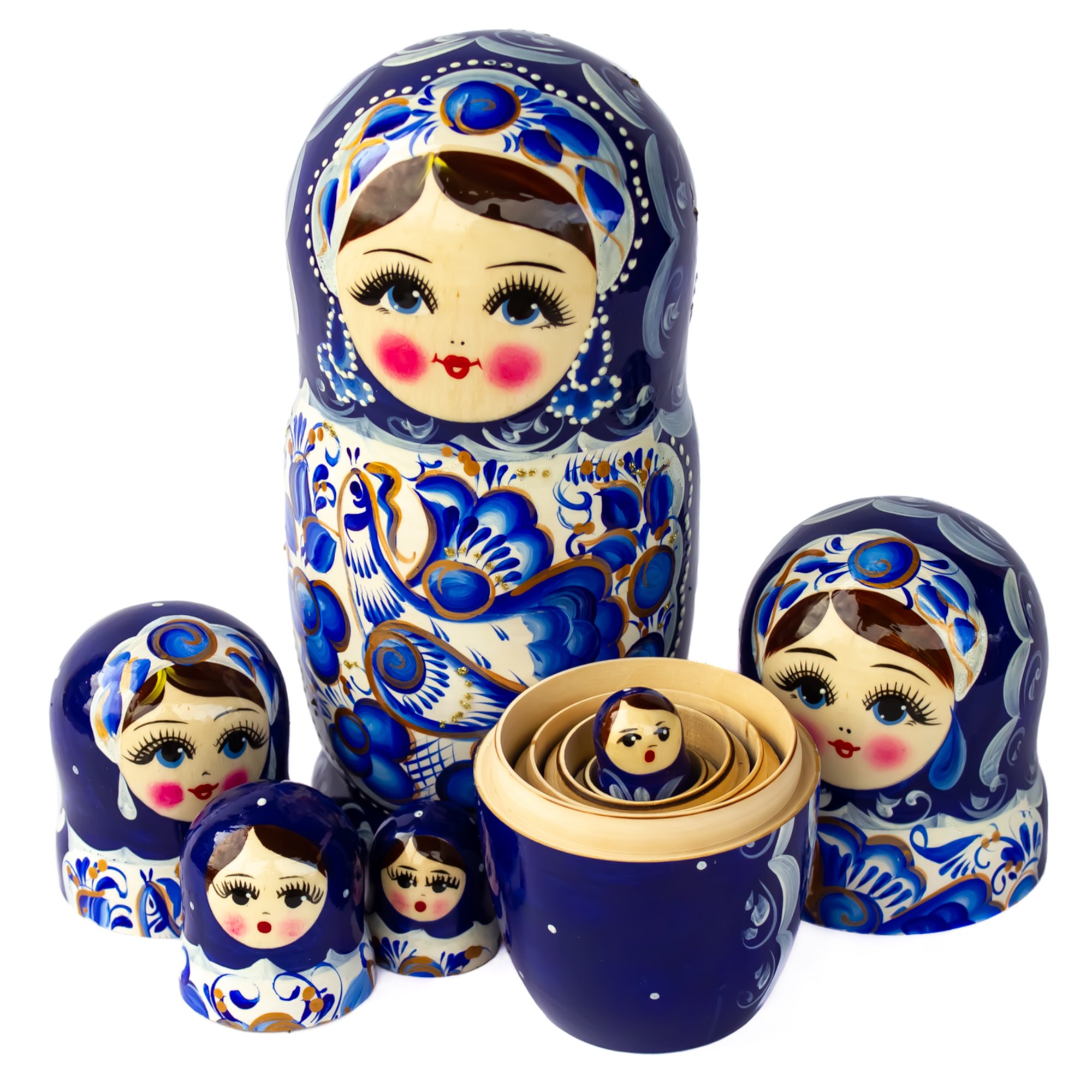 Matryoshka Gzhel Wooden Hand-Painted Traditional Souvenir, 7 pc, 8.5''