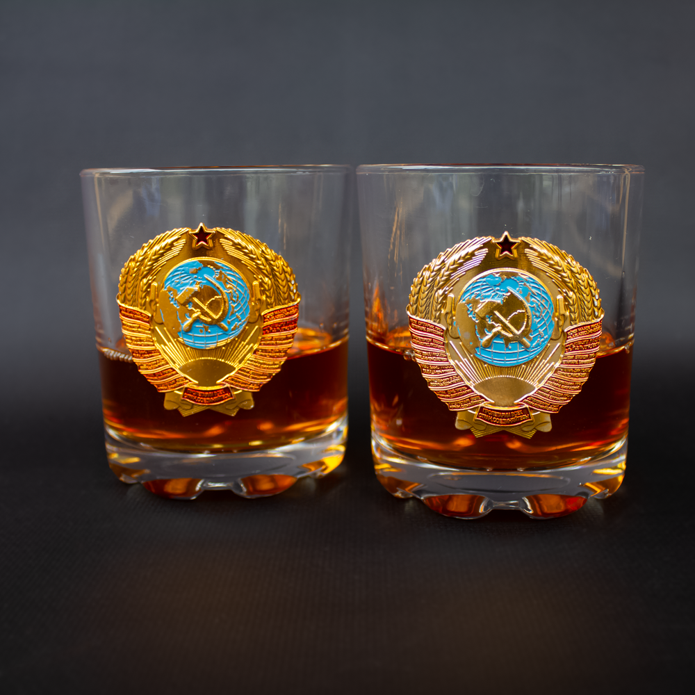 Set of Glasses with a Metal Badge 