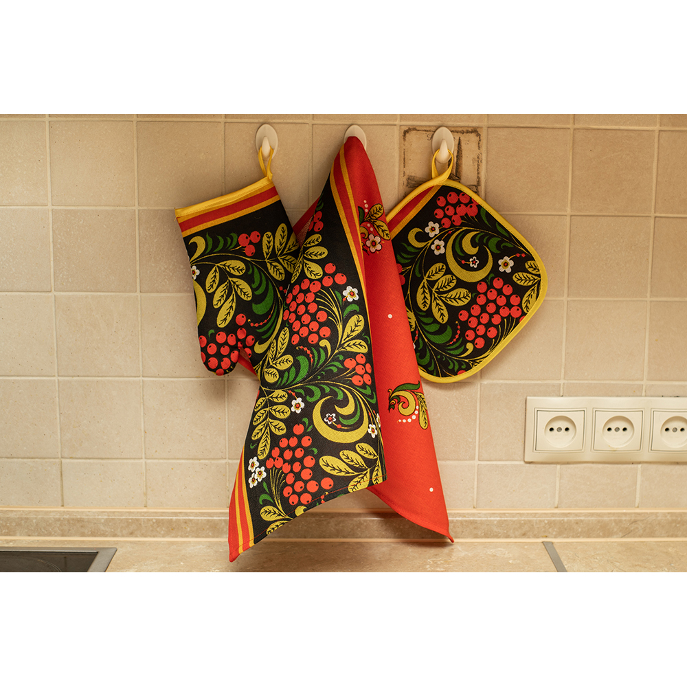 Kitchen Textile Gift Set Khohloma - Potholder Oven Mitt Towel A30011