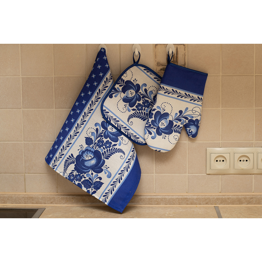 Kitchen Textile Gift Set Gzhel - Potholder Oven Mitt Towel  (A30012)