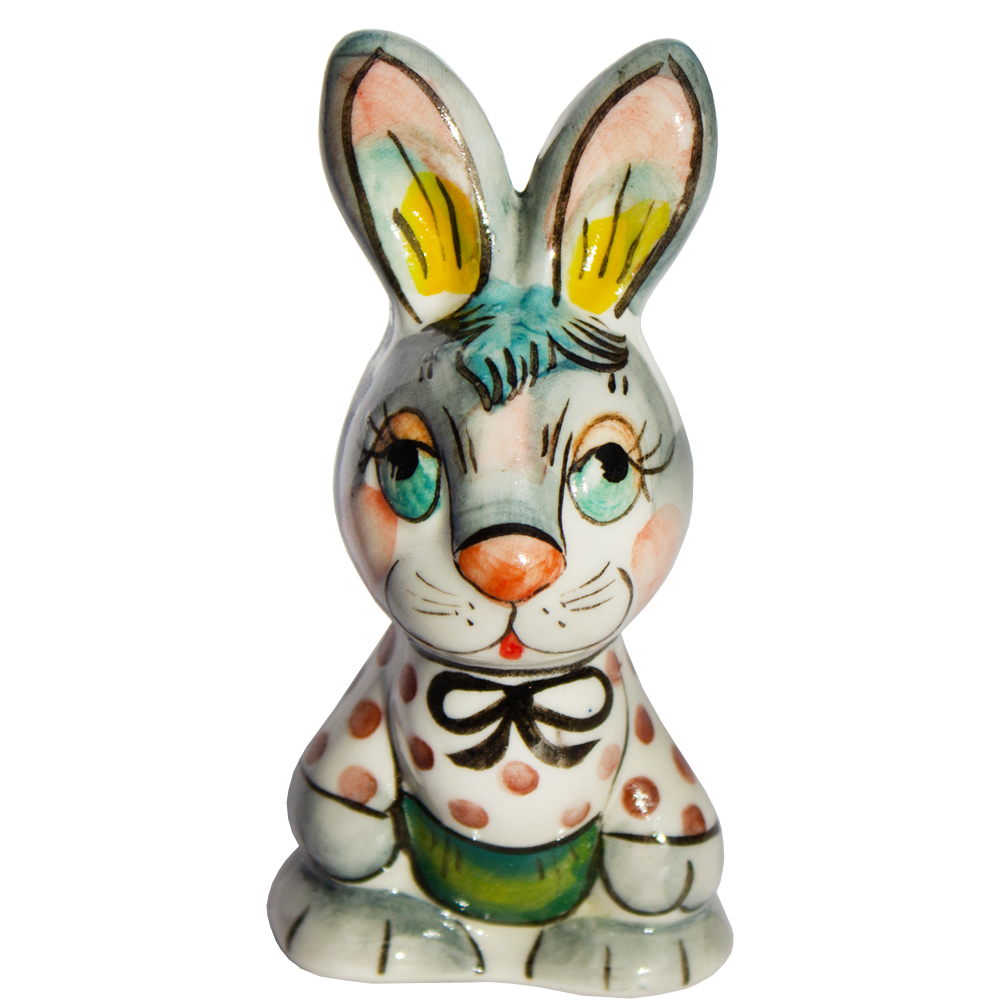 Ceramic Figurine Gzhel Colorful Easter Bunny Lucky 3.54