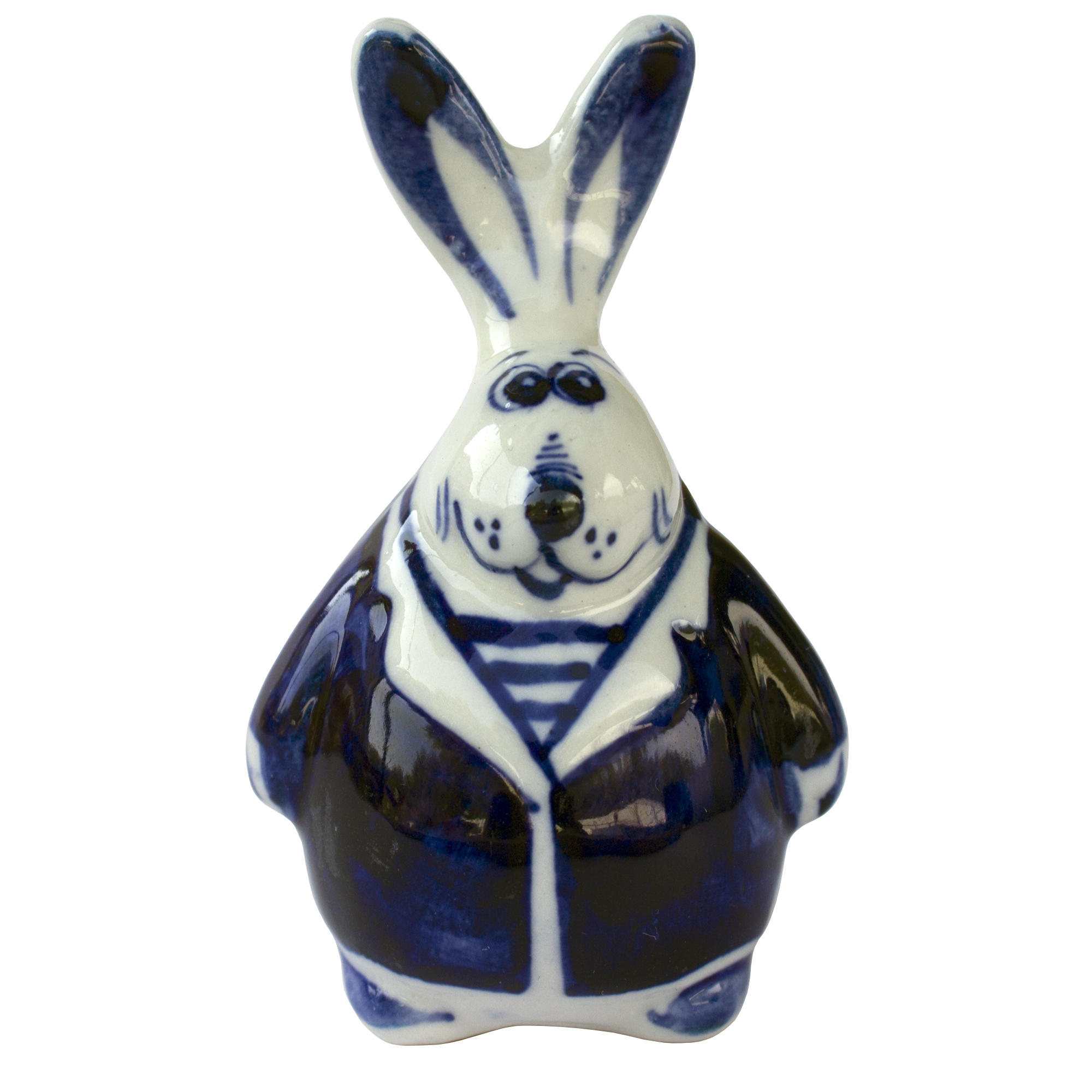 Ceramic Figurine Gzhel Symbol 2023 Rabbit Diplomat, 2.9