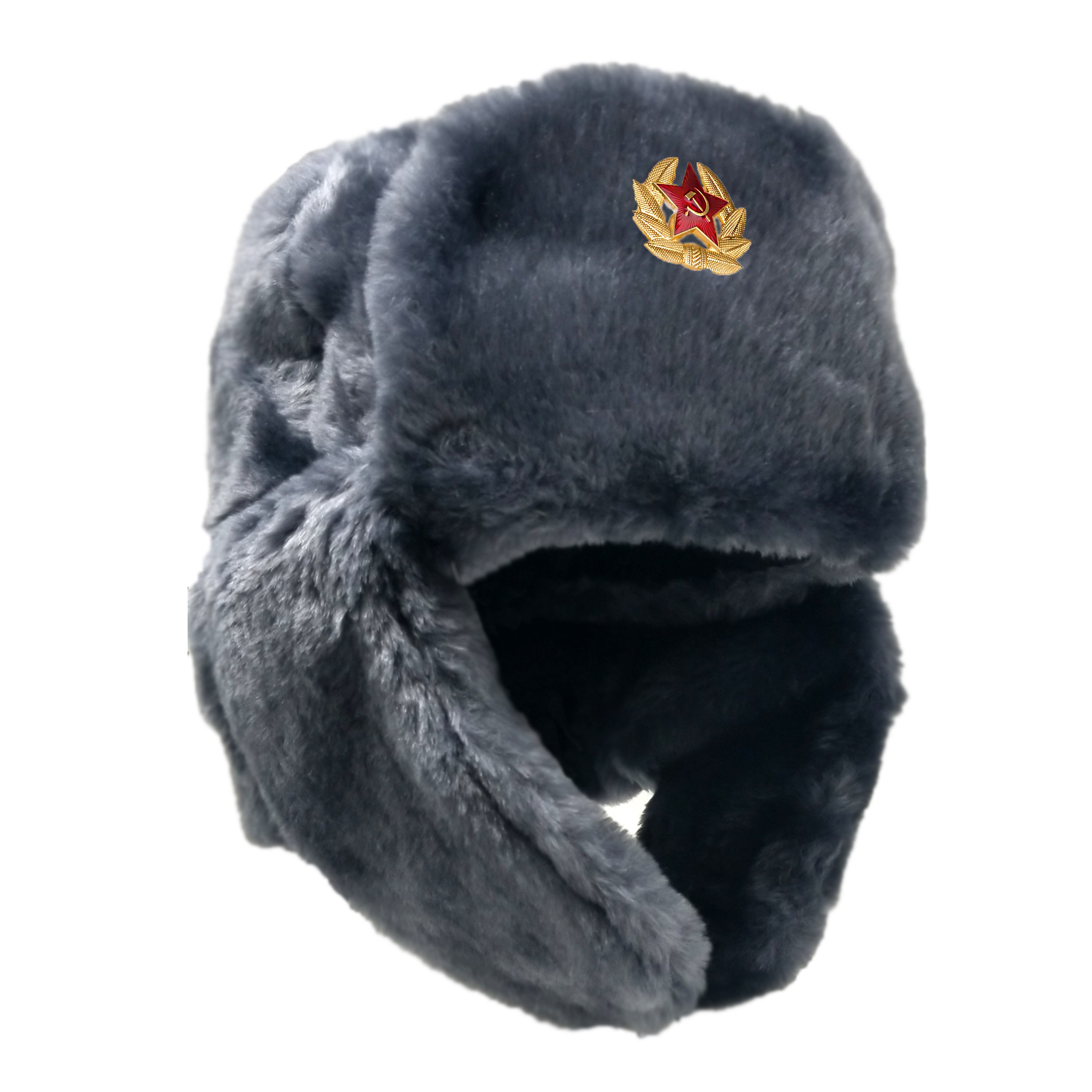 Ushanka, size 64/XXL. Russian Military Hat with Soviet Army Soldier Insignia, Gray