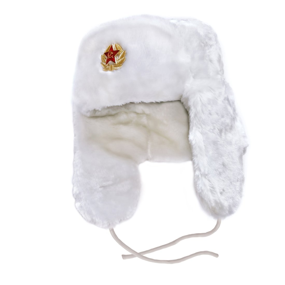 Ushanka, size 56/S. Russian Military Hat with Soviet Army Soldier Insignia, White