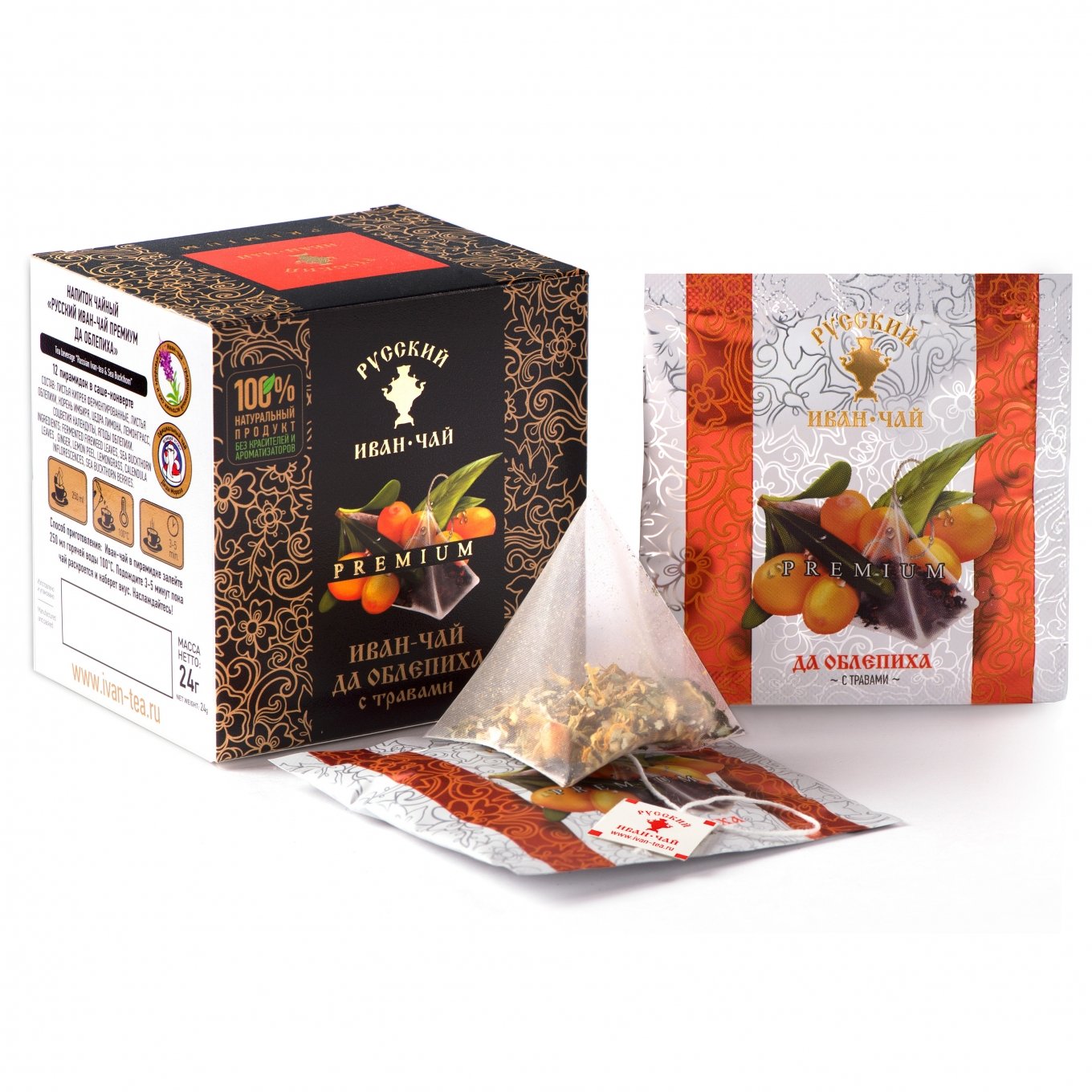 Premium Ivan-Tea and Sea Buckthorn with Herbs, 12 pyramids *2gr