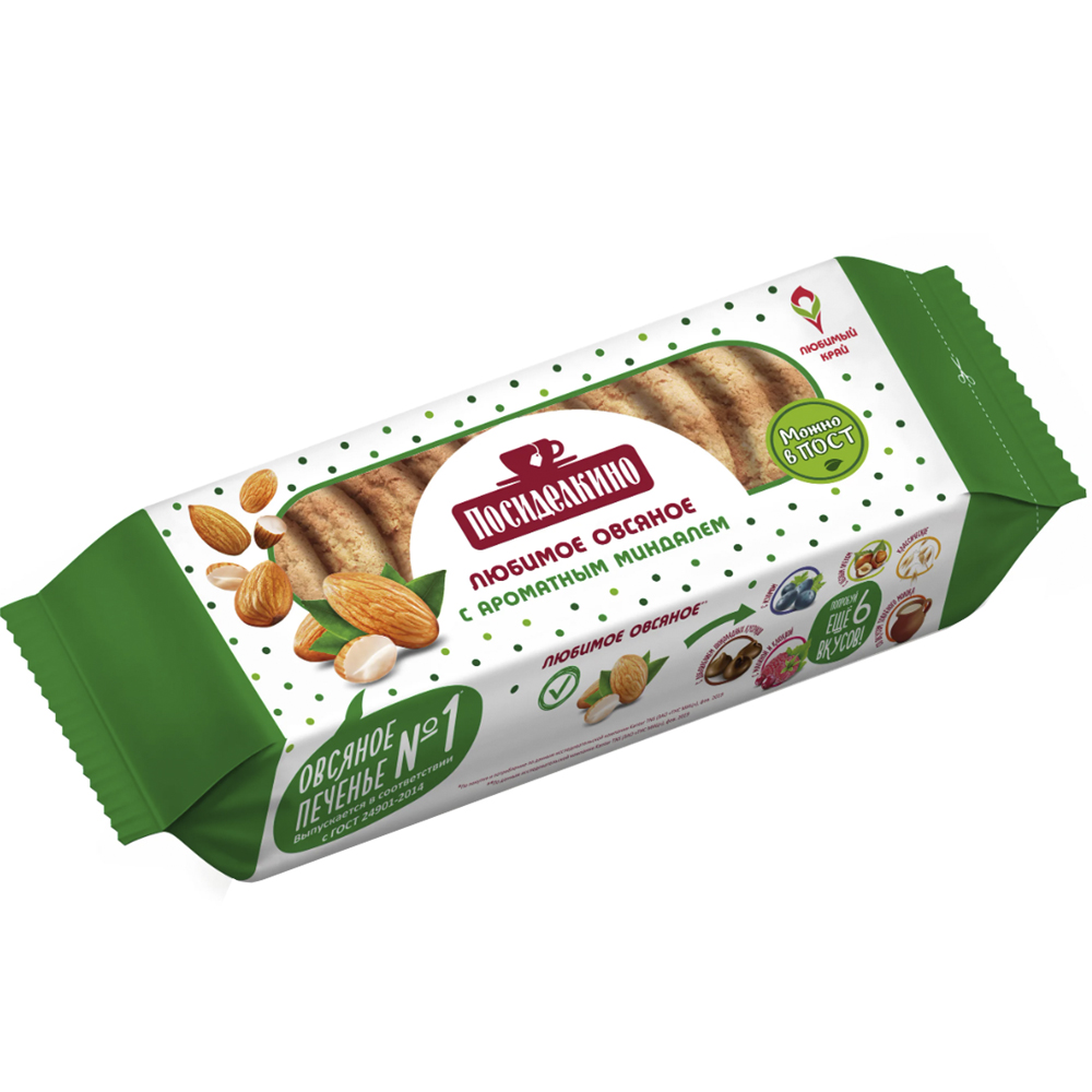 Oatmeal Cookies with Fragrant Almonds, Posedelkino, 200g / 10.93oz