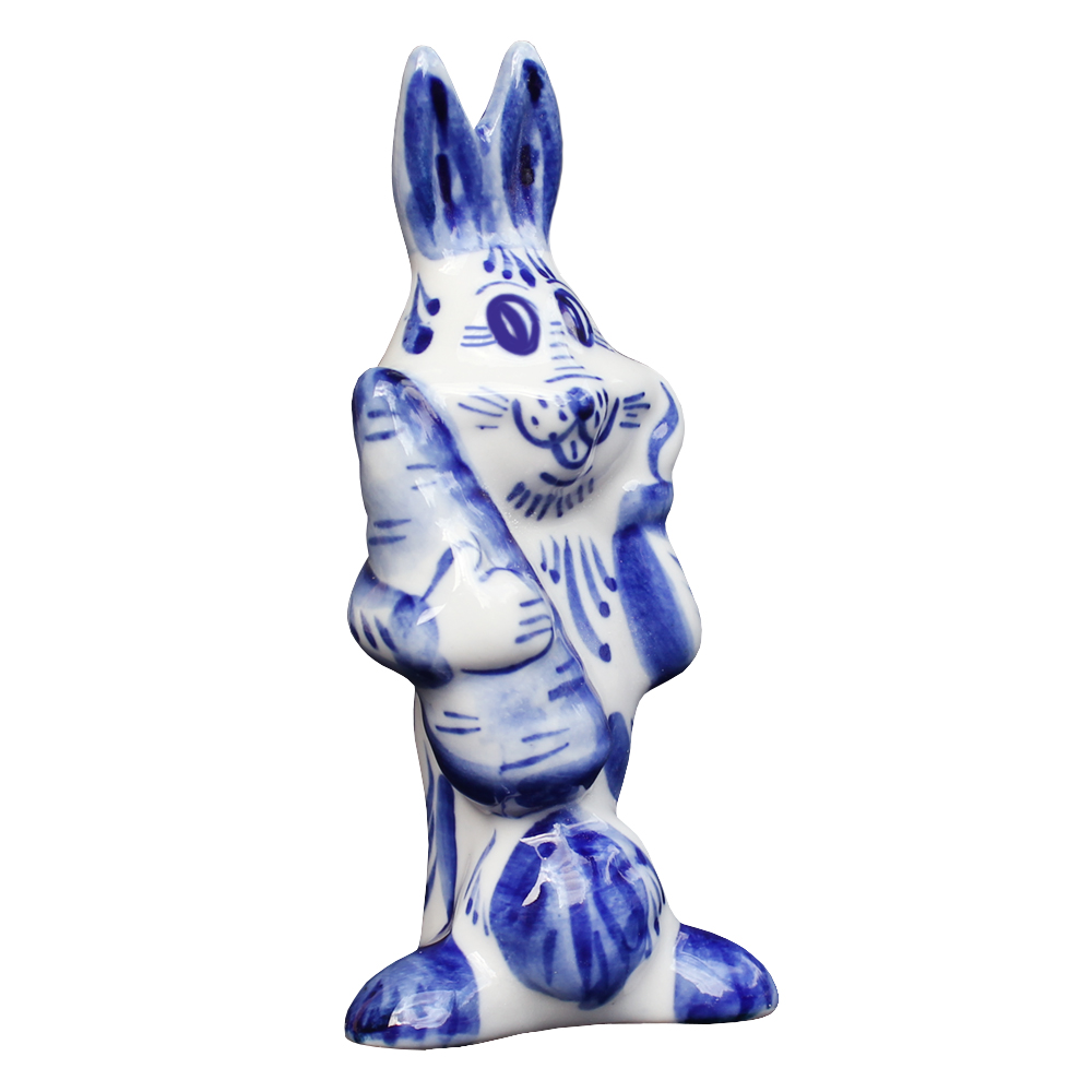 Ceramic Figurine Gzhel Symbol 2023 Blue Funny Bunny 3.94