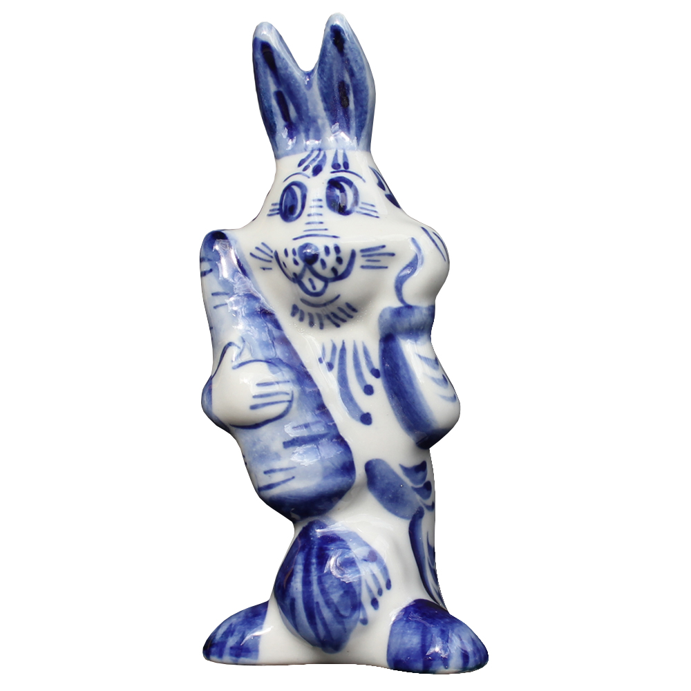 Ceramic Figurine Gzhel Symbol 2023 Blue Funny Bunny 3.94