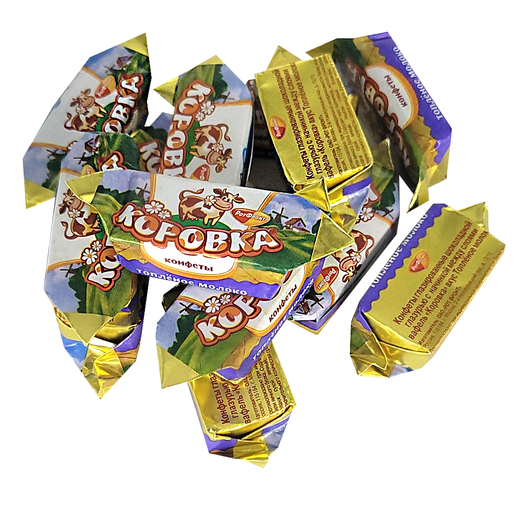 Chocolate Covered Waffle Candy Baked Milk Flavored, Korovka, Rot Front, 226 g/ 0.5 lb