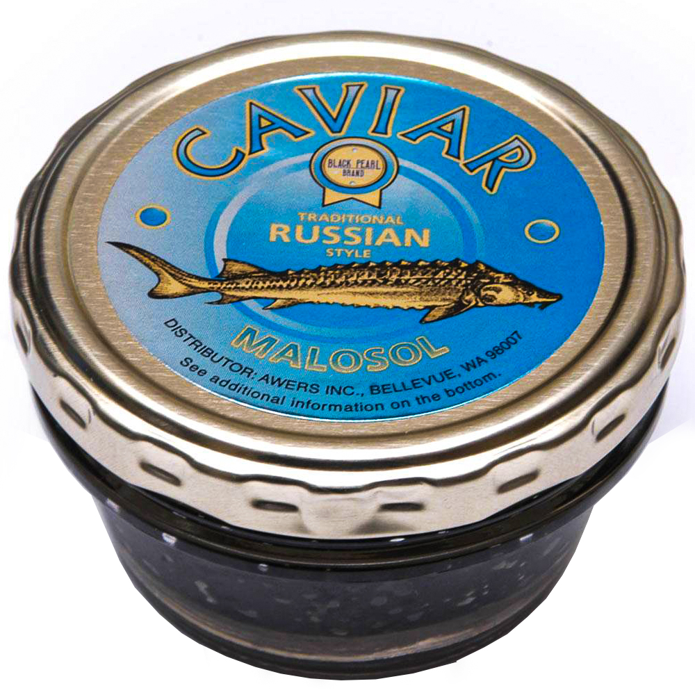 Paddlefish Sturgeon Black Caviar Malosol Glass Jar, 1.76 oz / 50 g