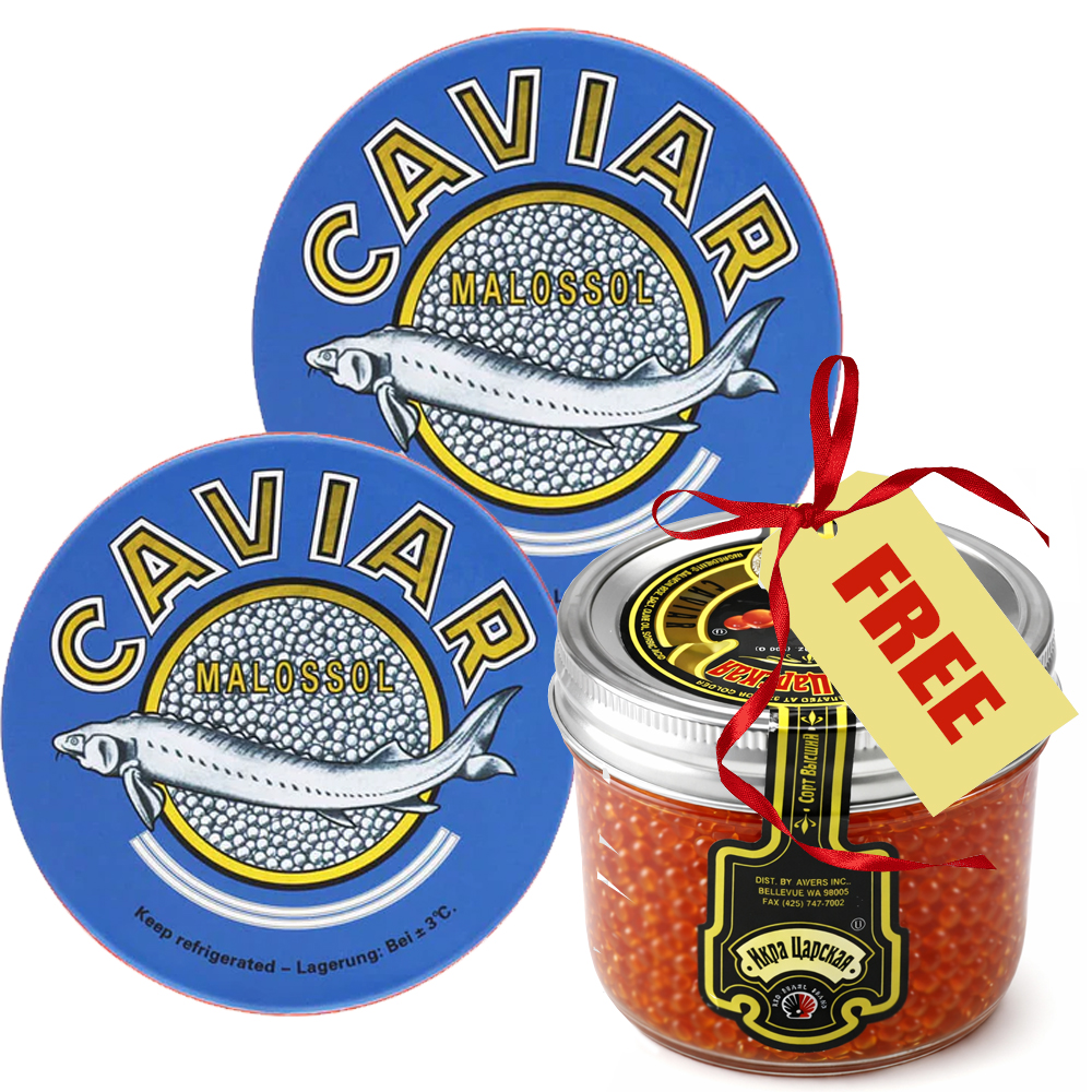 Kaluga Black Caviar Set (2 × 125g / 4.41 oz) + FREE Tsar's Reserve Red Caviar (200g / 7 oz)
