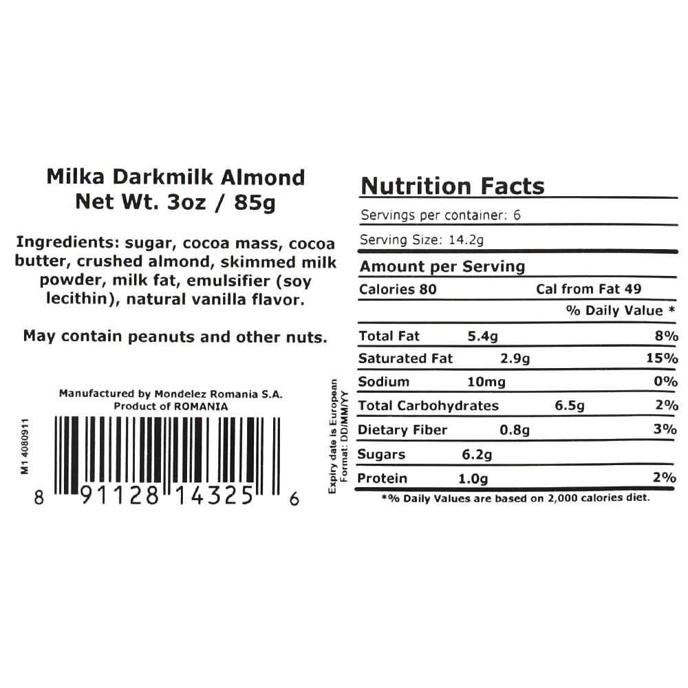 Dark Chocolate Milka Darkmilk, 85 g / 3 oz