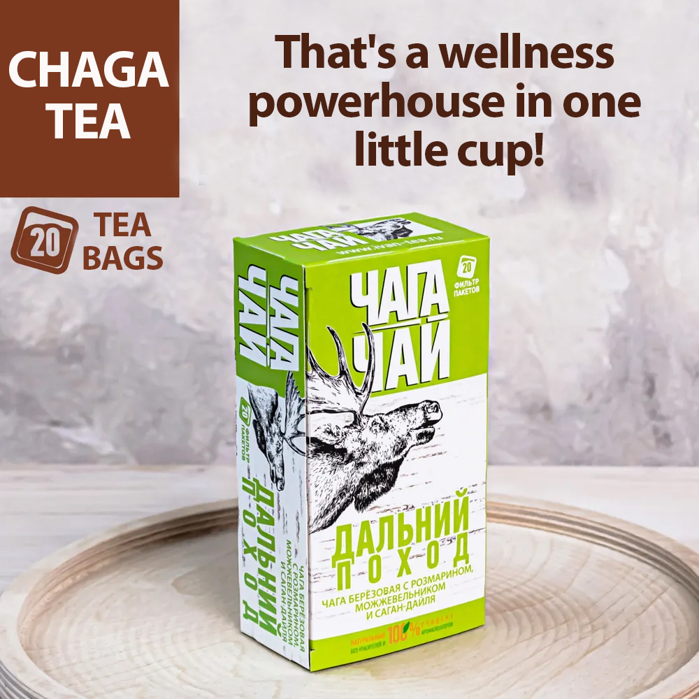 Pack 4 Chaga Tea Rosemary & Juniper, Long Hike, 20 tea bags x 4