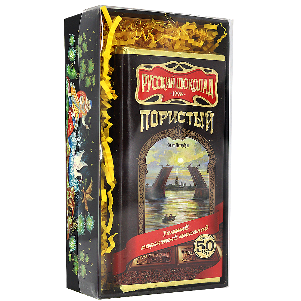 Pack 4 Dark Aerated Russian Chocolate in a Gift Box (Palekh Painting), 90 g x 4 pcs