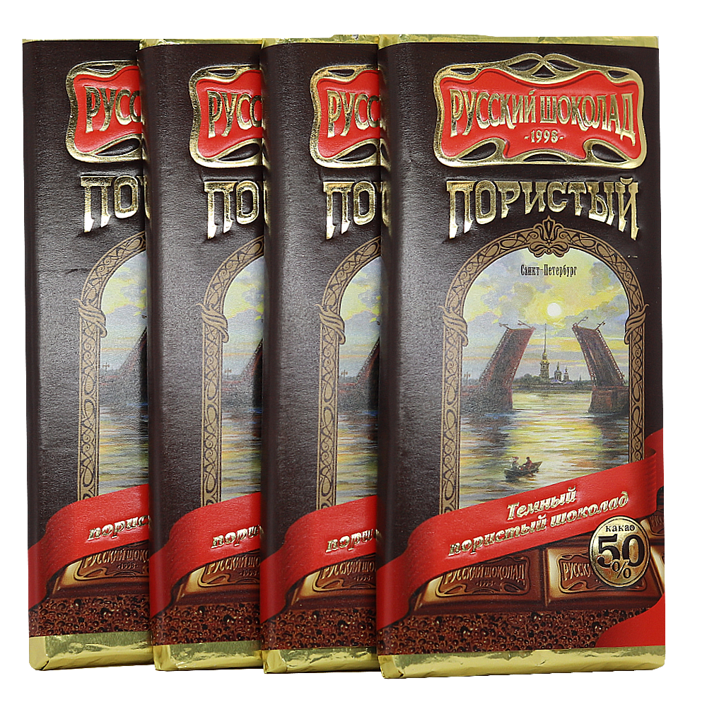 Pack 4 Dark Aerated Russian Chocolate in a Gift Box (Zhostovo Painting), 90 g x 4 pcs