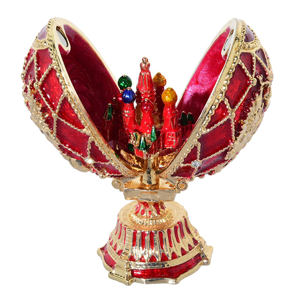 Russian Style Opening Egg with a Miniature of Saint Basil's Cathedral RED, 2.5