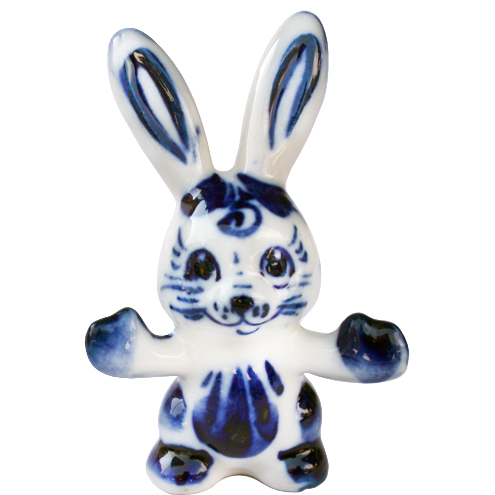 Ceramic Figurine Gzhel Symbol 2023 Blue Hello Rabbit, 2.5