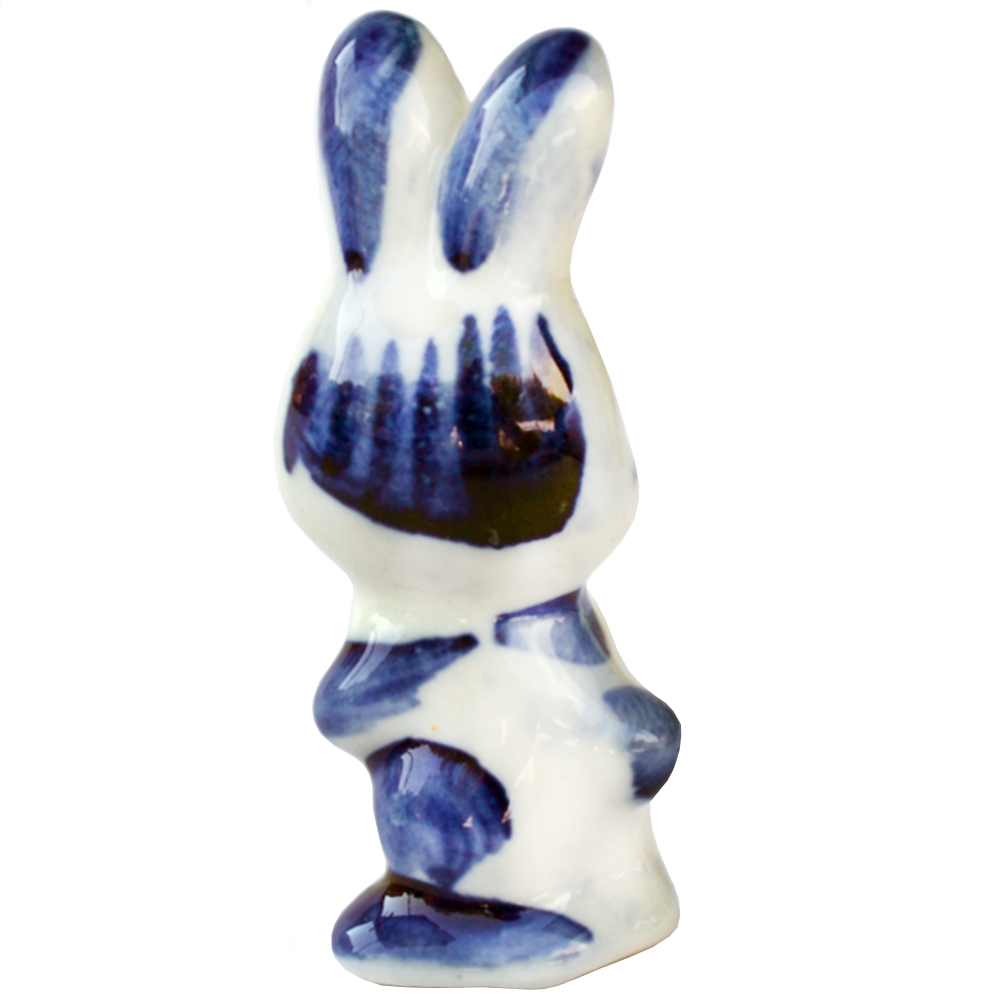 Ceramic Figurine Gzhel Symbol 2023 Blue Baby Rabbit Column 2.4