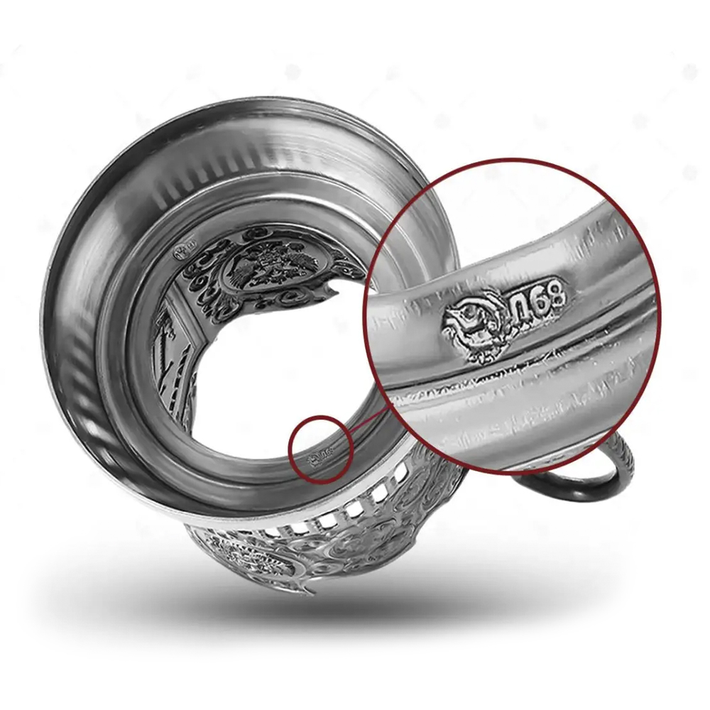 Nickel-Plated Blackened Tea Glass Holder With Crystal Glass 250 ml “Coat of Arms of Russia”, Kolchugino Melchior