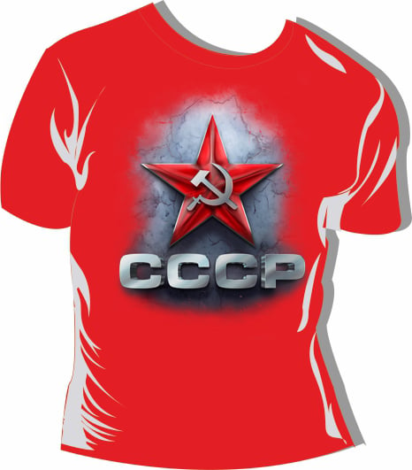 Red Unisex T-shirt, Fluorescent USSR Emblem, size 52 (L)