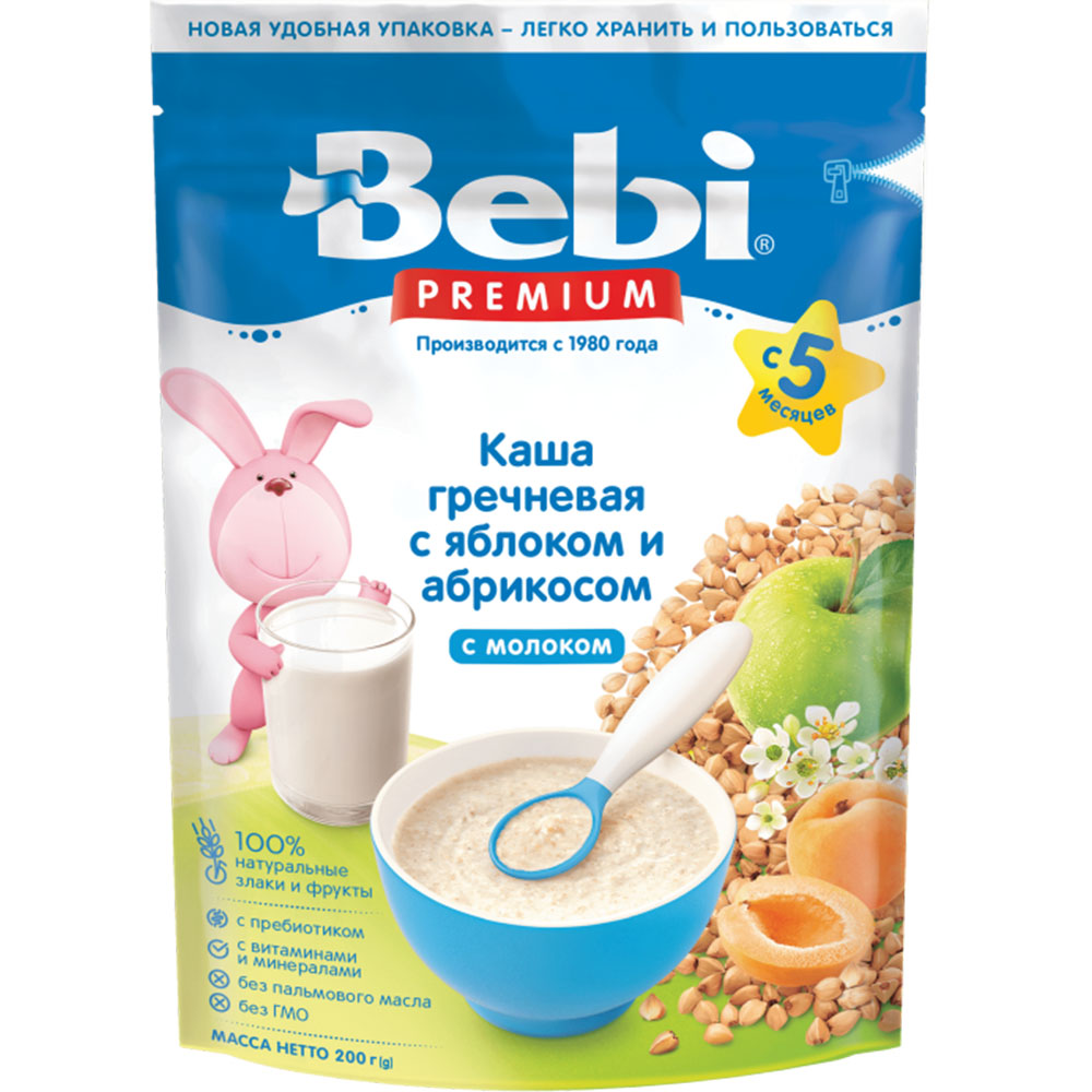 Baby Buckwheat Porridge with Apricot and Apple | 5+Months, Bebi Premium, 200g/ 0.44lb