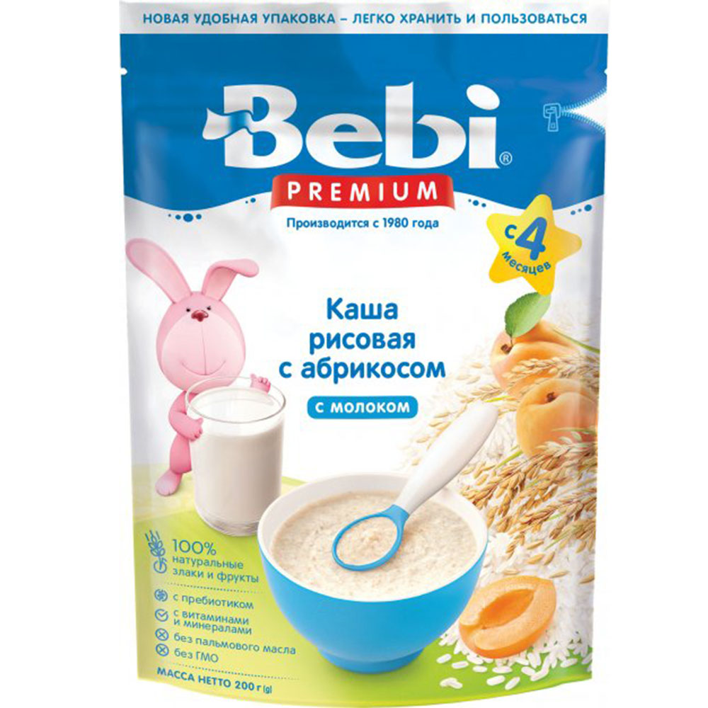 Baby Milk Rice Porridge with Apricot | 4+ Months, Bebi Premium, 200 g/ 0.44lb