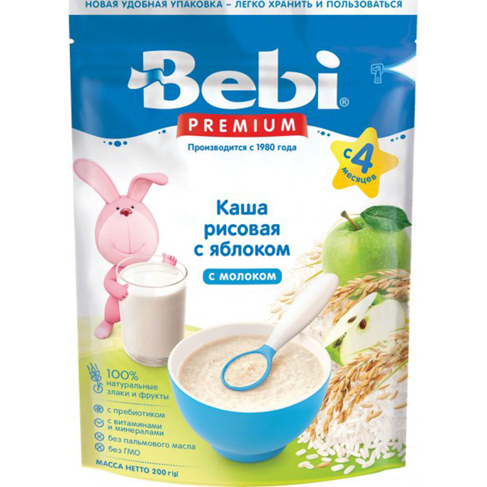 Baby Milk Porridge Rice with Apple | 4+ Months, Bebi Premium, 200 g/ 0.44lb