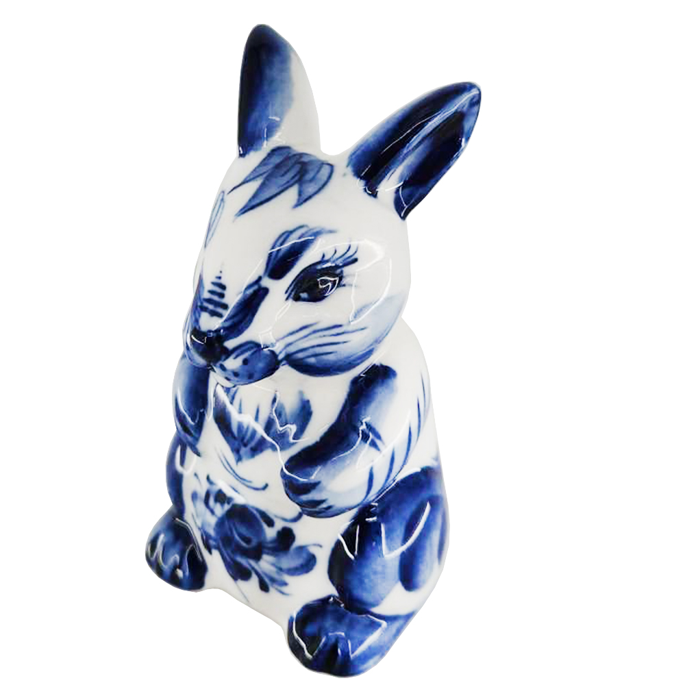 Ceramic Figurine Gzhel Symbol 2023 Blue Severe Bunny 3.15''