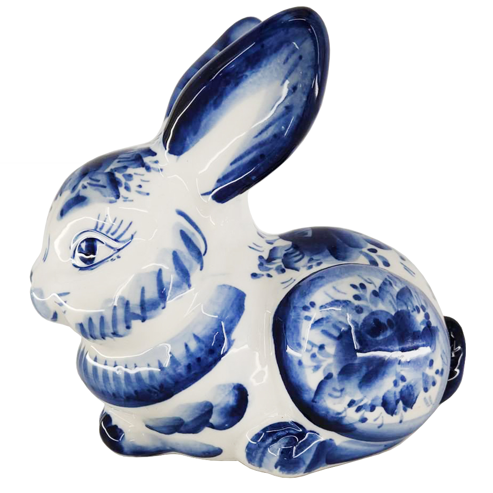 Ceramic Figurine Gzhel Symbol 2023 Blue Patrik Bunny 6''