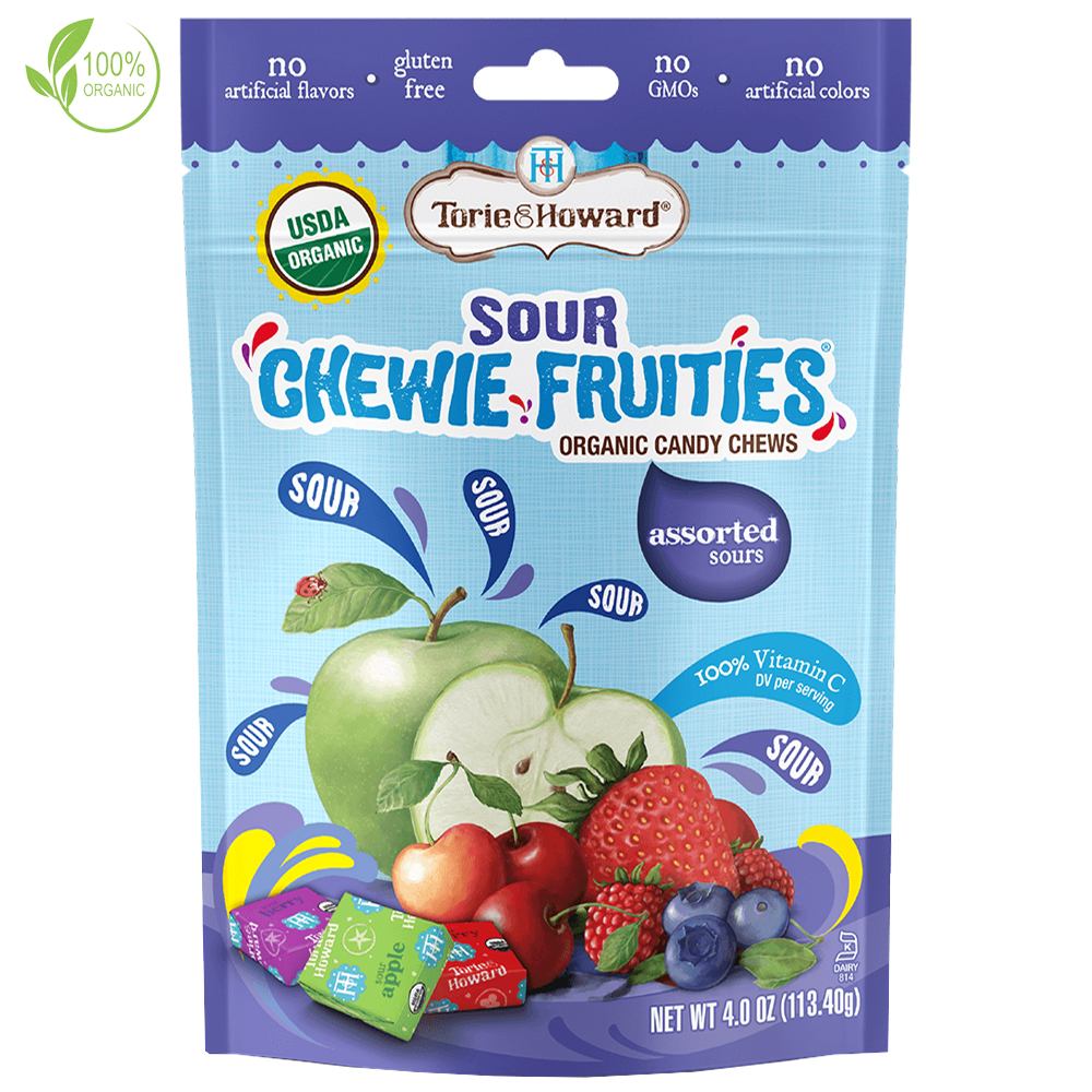 Organic Chewie Candy Fruities Sour Assorted Flavor, Torie & Howard, 113g/ 4oz