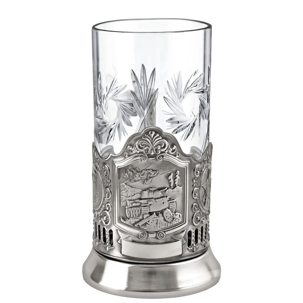 Nickel-Plated Blackened Glass Holder With Crystal Glass 250 ml “T-34 Tank”, Kolchugino Melchior