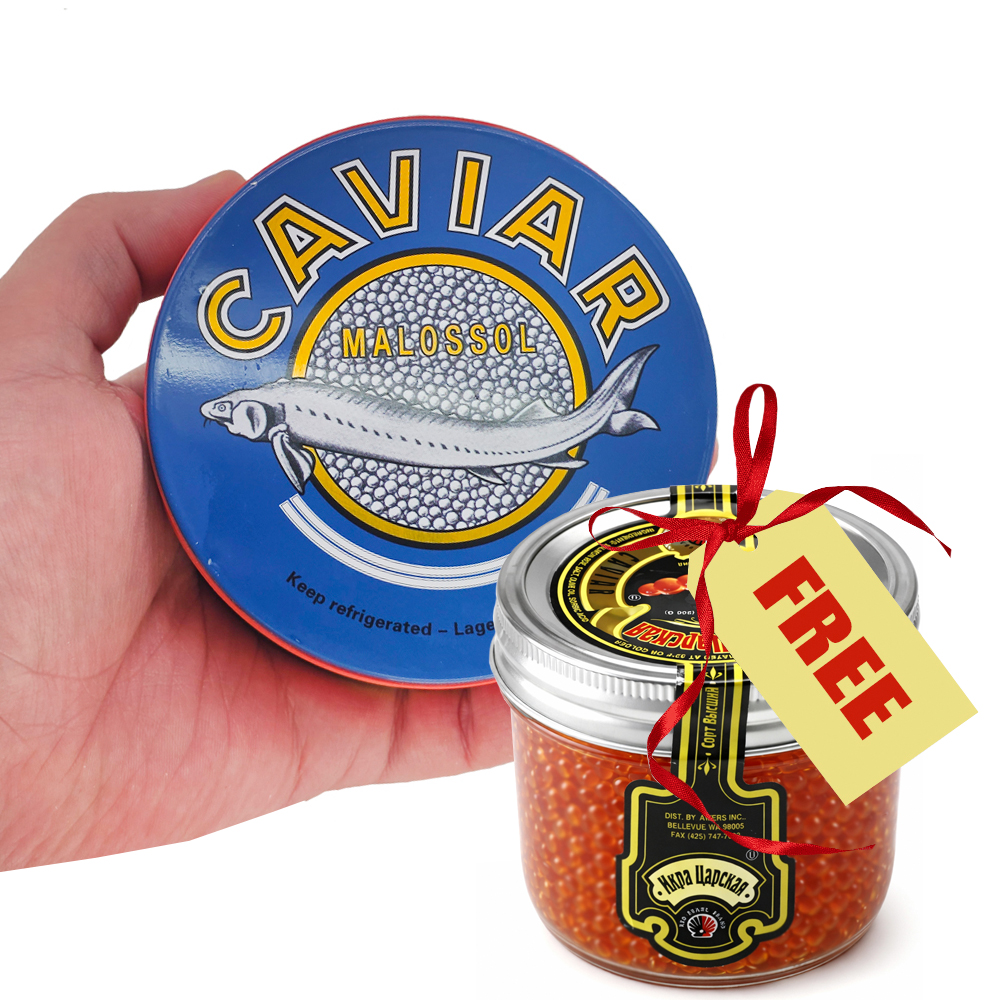 Osetra Sturgeon Black Caviar (250 g / 8.82 oz) + FREE Tsar's Reserve Red Caviar 200 g