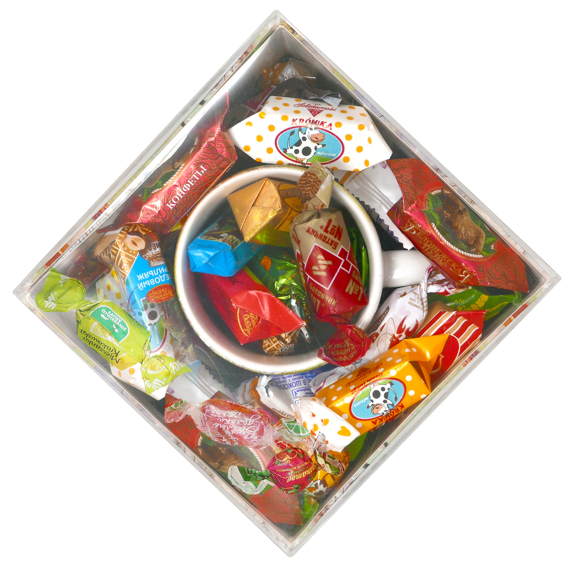 Gift Set in Festive Box Candy Mix 1lb+Mug Red Scarf Matryoshka 