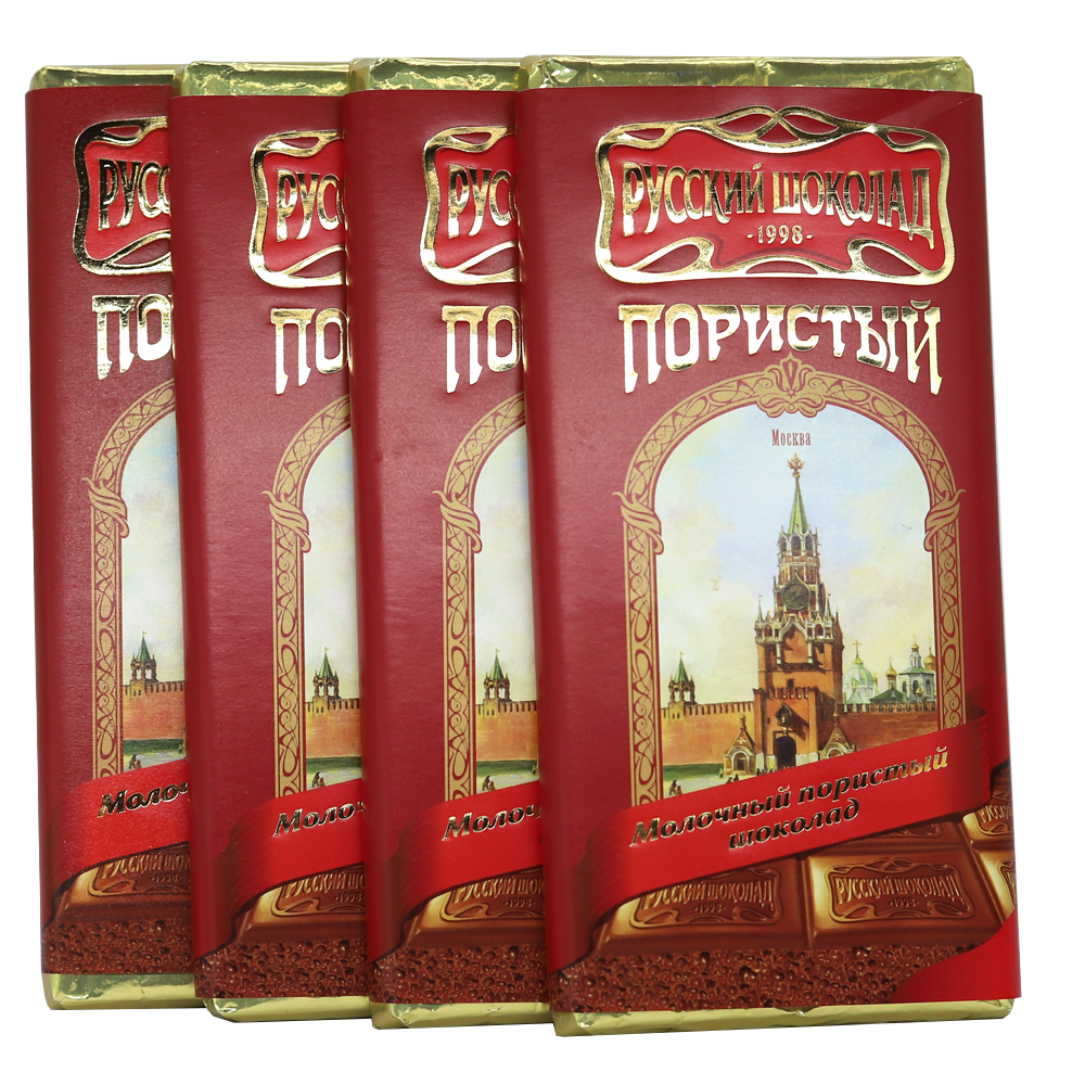 Pack 4 Milk Aerated Russian Chocolate in a Gift Box (Palekh Painting), 90 g x 4 pcs