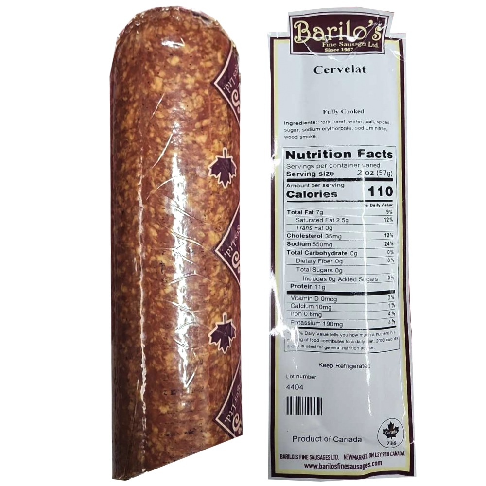 Fully Cooked Cervelat (Pre-Packed), Barillo's, approx 1.1lb