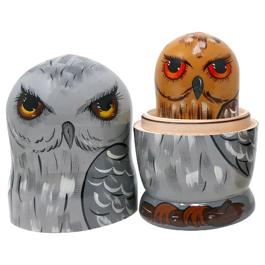 Matryoshka Owls Wooden Hand-Painted Traditional Souvenir, 5 pc, 7''