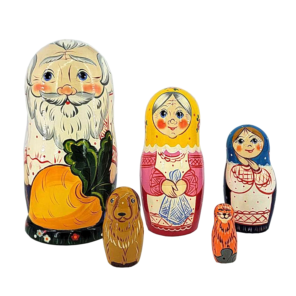 Matryoshka Fairy Tale Repka (Turnip) Wooden Hand-Painted Traditional Souvenir, 5 pc, 7''