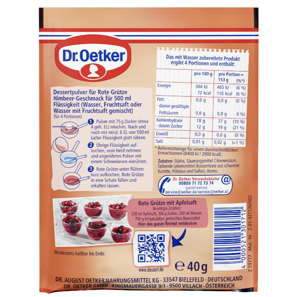 Berry Grits Pudding Rote Grütze, DR. OETKER, 40 g/ 1.41 oz