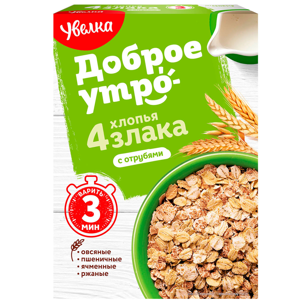 Flakes 4 Cereals with Bran, Uvelka, 350 g / 0.77lb