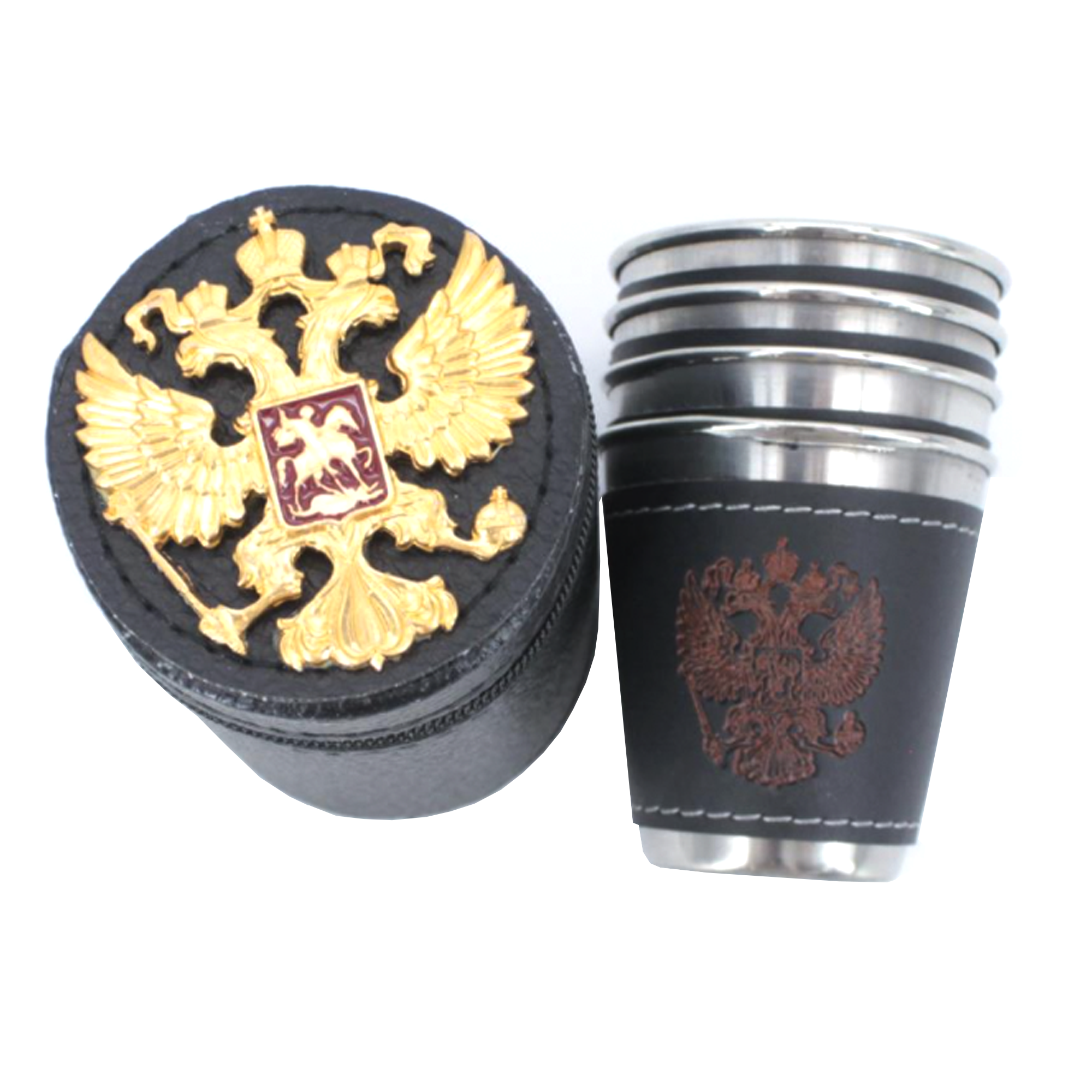Stainless Steel Shot Glass Russian Symbols 4 items in Сase, 30ml