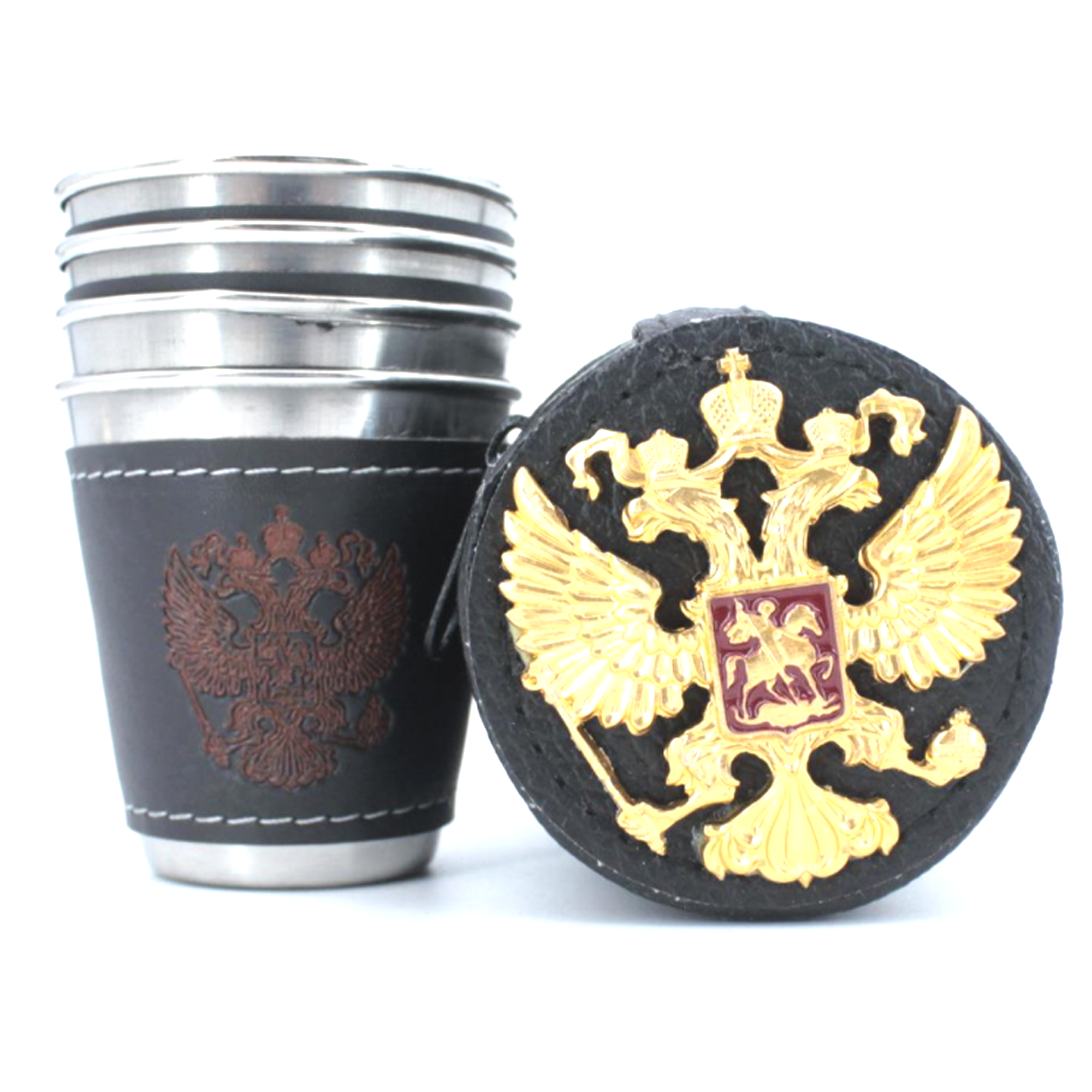 Stainless Steel Shot Glass Russian Symbols 4 items in Сase, 30ml