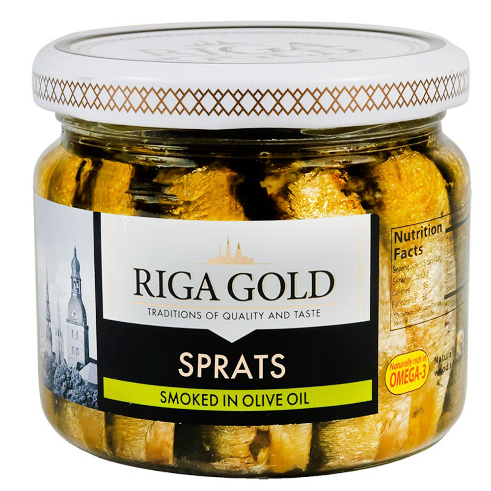 Smoked Sprats in Olive Oil, Riga Gold, 270g/ 0.6 lb