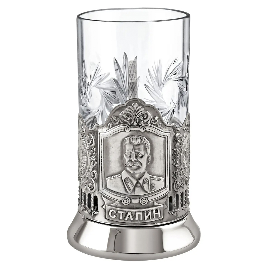 Nickel-Plated Blackened Glass Holder With Crystal Glass 250 ml “Stalin”, Kolchugino Melchior