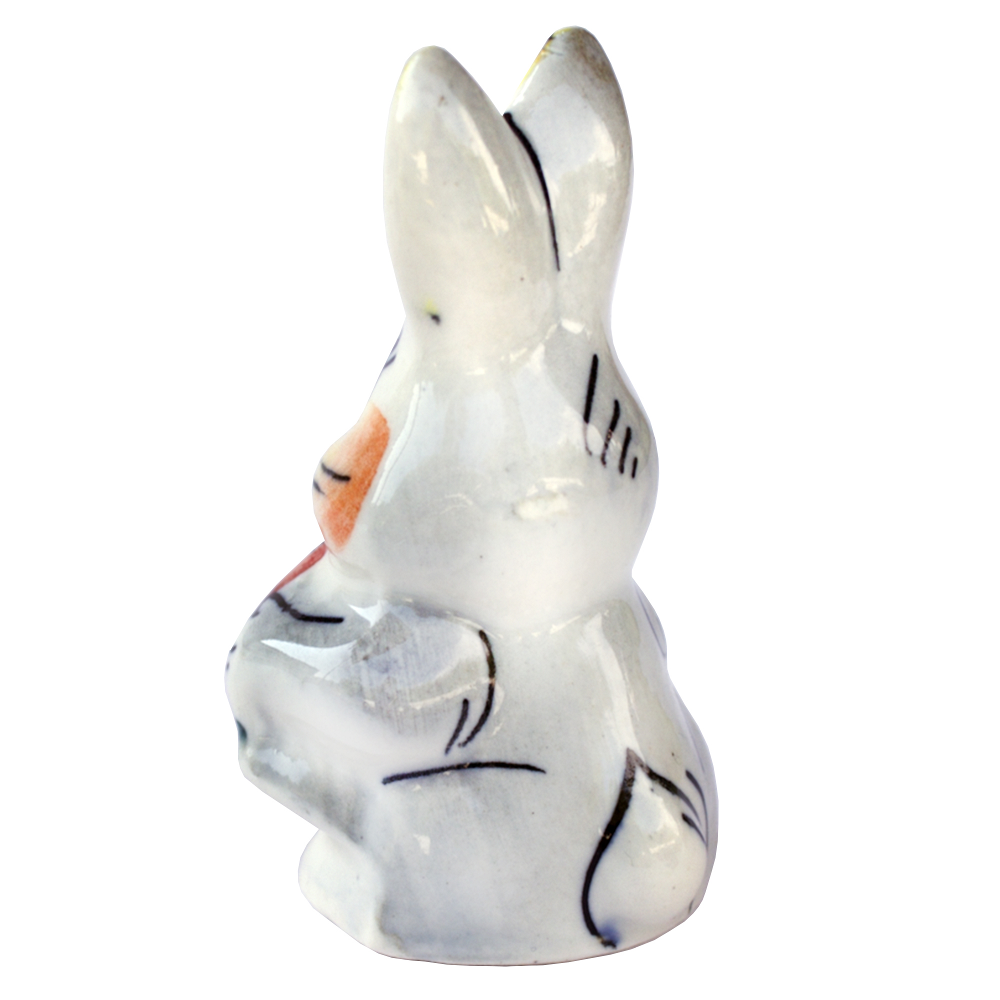 Ceramic Figurine Gzhe Colored Rabbit with Carrot, 3.9