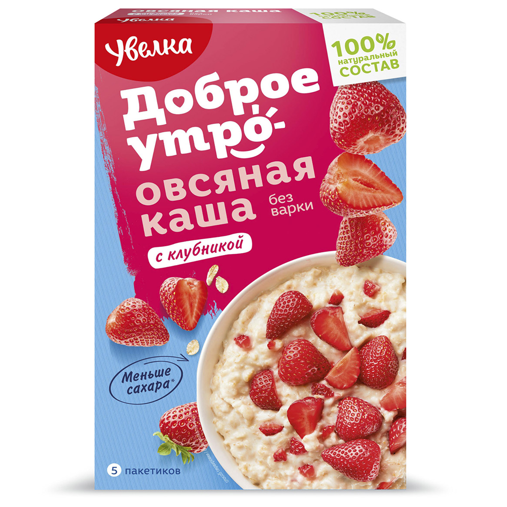 Instant Oatmeal Porridge with Strawberries, Uvelka, 5 sachets x 40 g