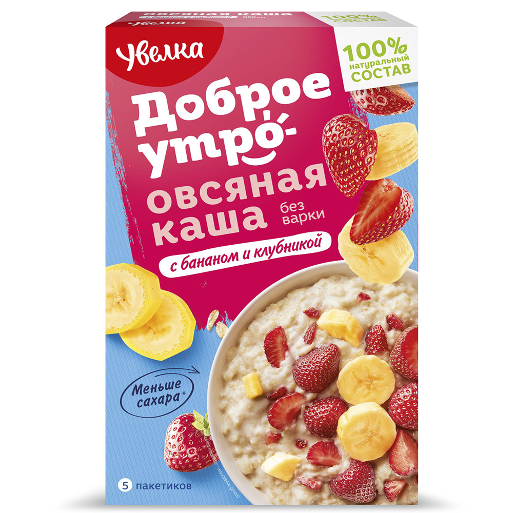 Instant Oatmeal Porridge Banana and Strawberries, Uvelka, 5 sachets x 40 g