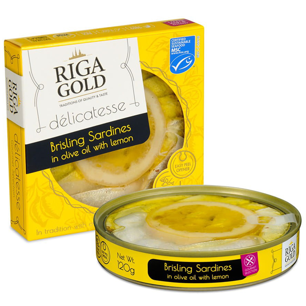 Bristling Sardines In Olive Oil w/ Lemon, Riga Gold, 120g/ 4.23oz